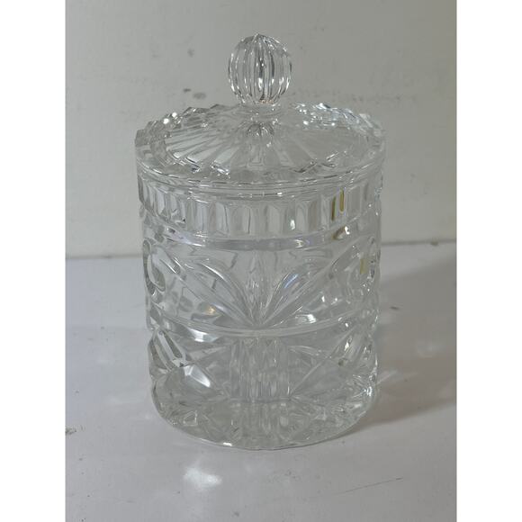Fifth Avenue 24% Lead Clear Cut Crystal Honey Or Jam Jar with Lid, 6" Tall - Picture 1 of 4